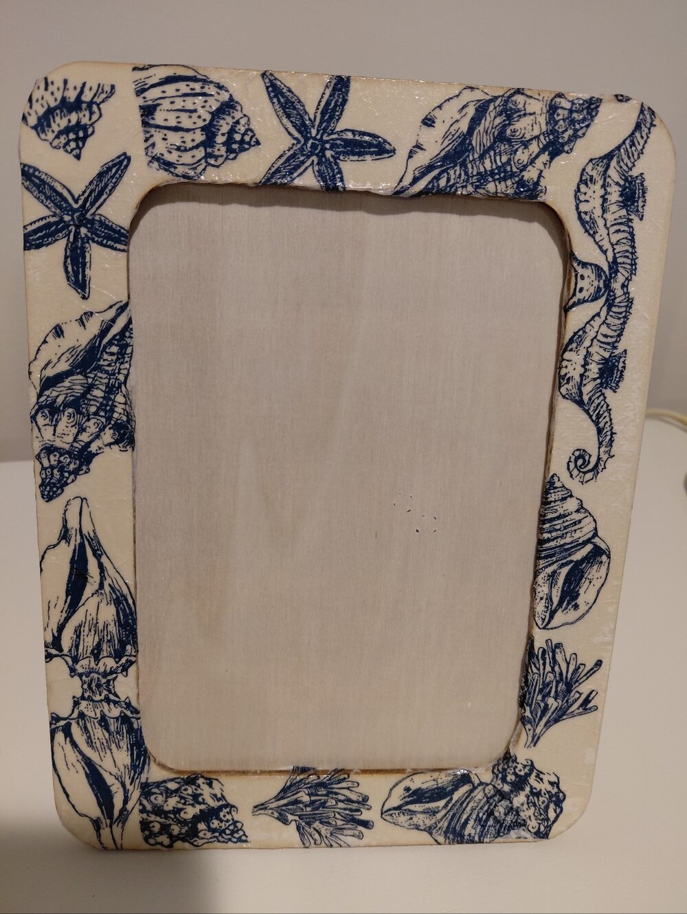 Seashell Coastal Picture Frame - Blue on Cream Decoupaged